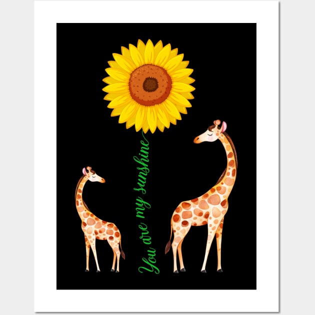 You Are My Sunshine Giraffe Sunflower Wall Art by LotusTee